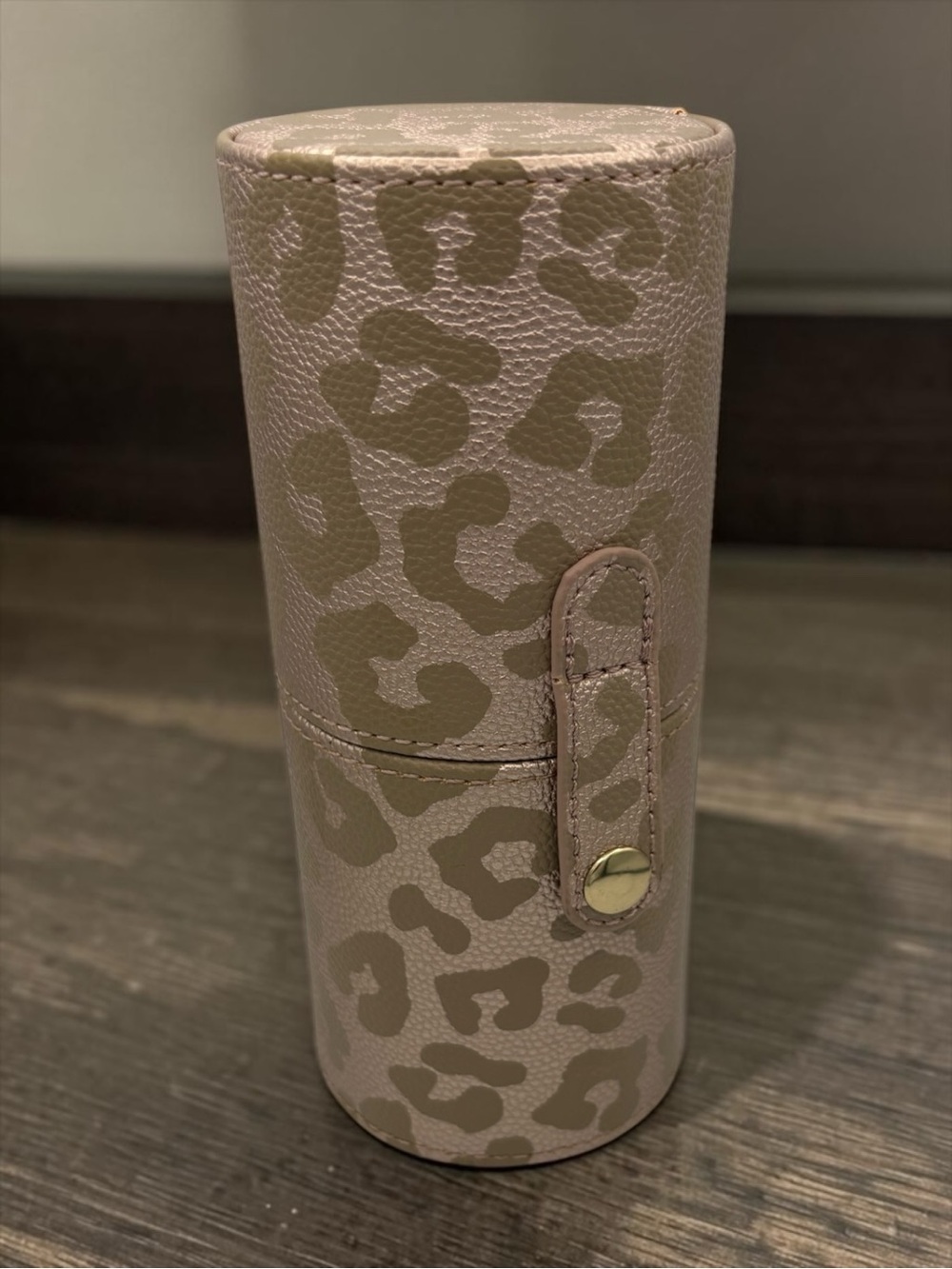 Hollis Rose Gold Mini Makeup Brush Lipstick Liner Case Travel Bag Leopard Print - Picture 3 of 10